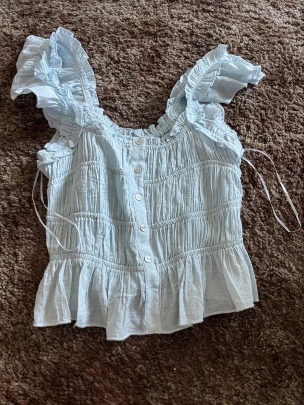 Light Blue Ruffle Button-Front Smocked Tank Top